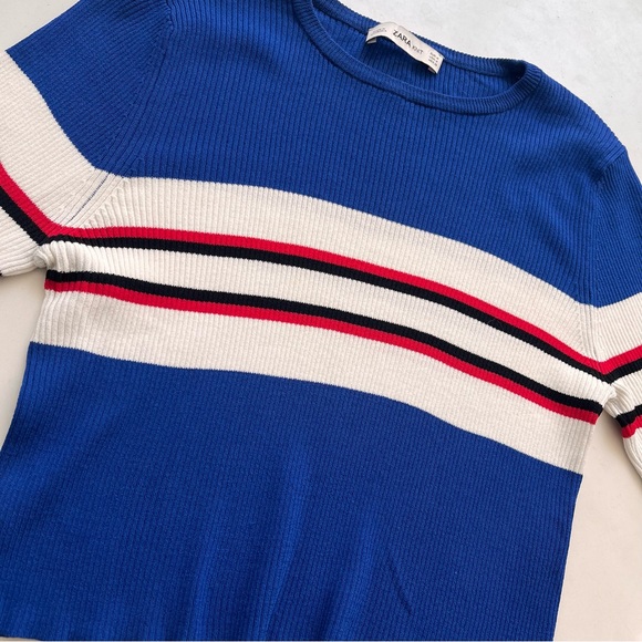 Zara Multicoloured Cropped Longsleeve Knit Size Medium - Picture 2 of 7